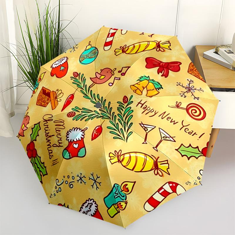 

1pc Christmas Decorations Automatic Folding Umbrella - Portable Collapsible Design, 8-Rib Iron Frame, Durable Fabric yy251125098