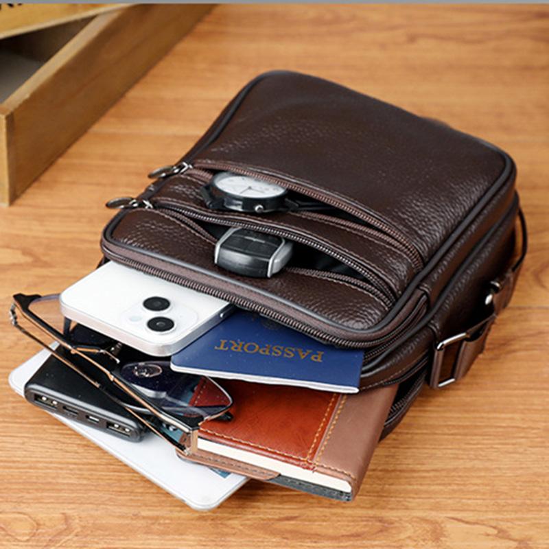 Genuine Cowhide Leather Men Travel Sling Bag Casual Shoulder Crossbody Bags for Male Casual Messenger Bag Satchel Bags