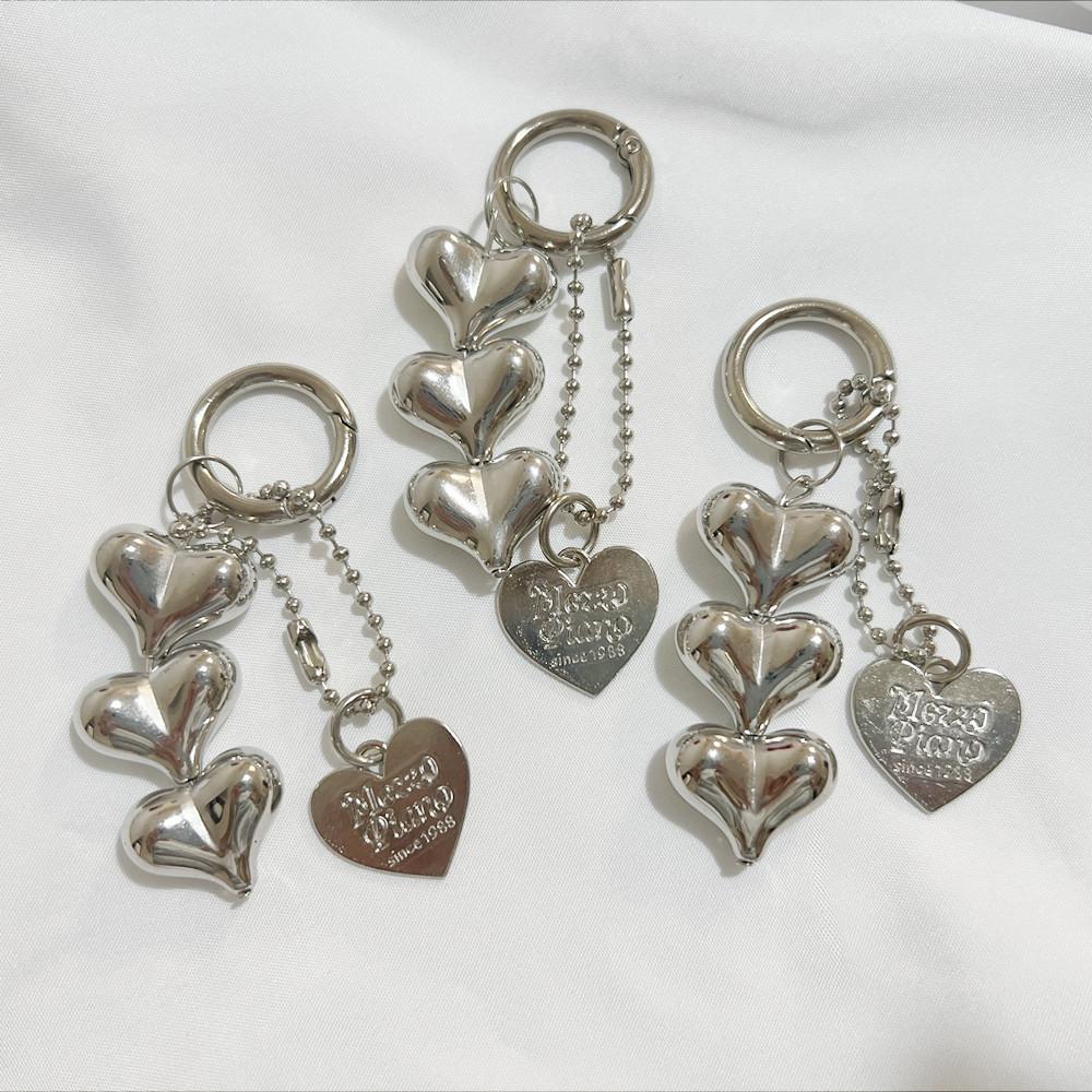 

Korean-Style Heart Silver Pendant Phone Case Keychain Ornament