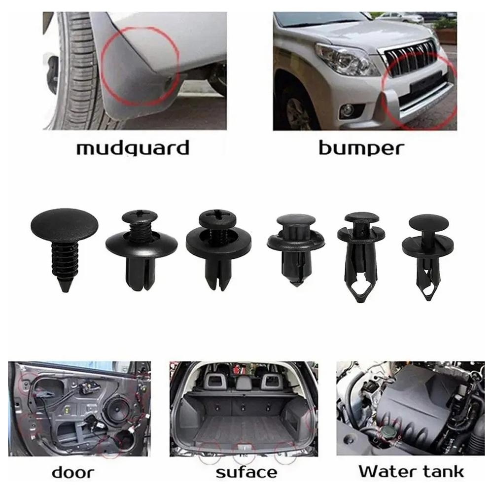 

190Pcs Automotive Fasteners Kit 6 Sizes Rivet Clips With 6 Inch Pry Tool Bumper Fender Retainer Type A