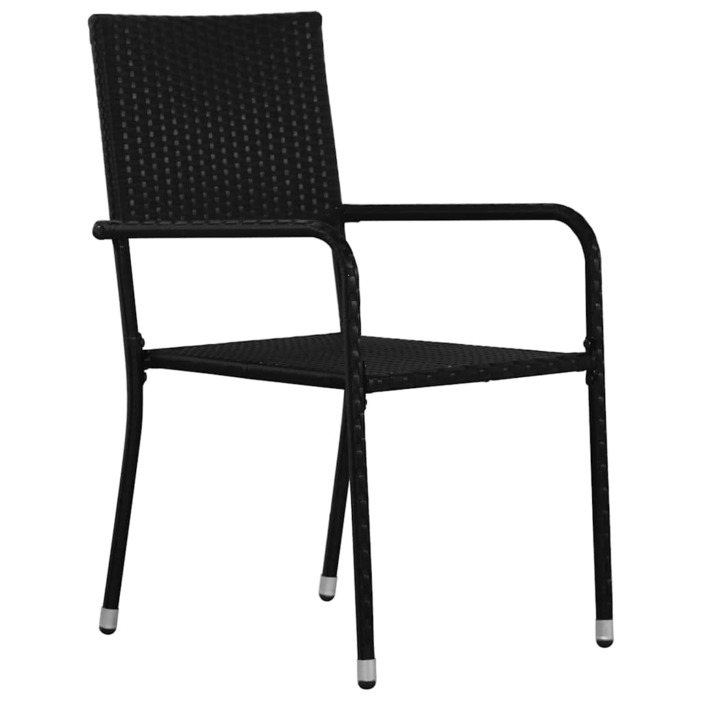 Garden Dining Chairs 2 pcs. Stackable Black Poly Rattan