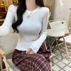 Core-spun Yarn, Solid Color Knitted Sweater, Round Neck Short Slim-fit Sweater, Women's Thin Autumn and Winter Thermal Sweater