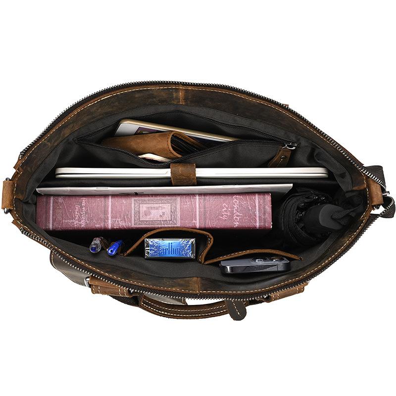 Retro Men'S Multifunctional Briefcase Crazy Horse Leather Computer Bag Genuine Leather Shoulder Bag Business Tote Bag