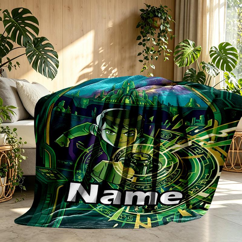 Custom Name Personalized Ben 10 Cartoon Print Blanket, Home Decor, Bedroom, Sofa, Camping, Couch, Gifts for Birthday ChristmasEnthusiasts