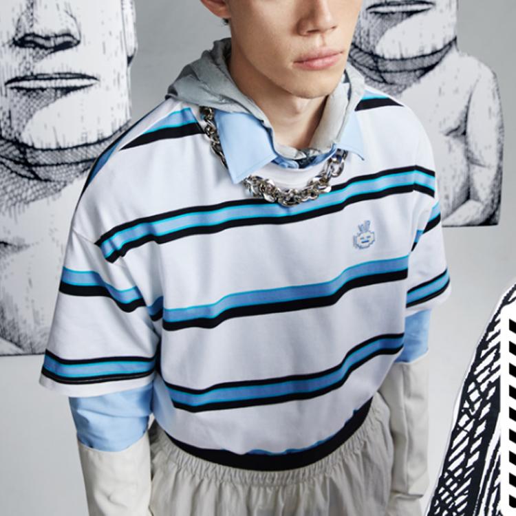 Li Ning CF Alien Relic Striped Loose Short Sleeve T-Shirt Unisex Tops White AHSR724-1