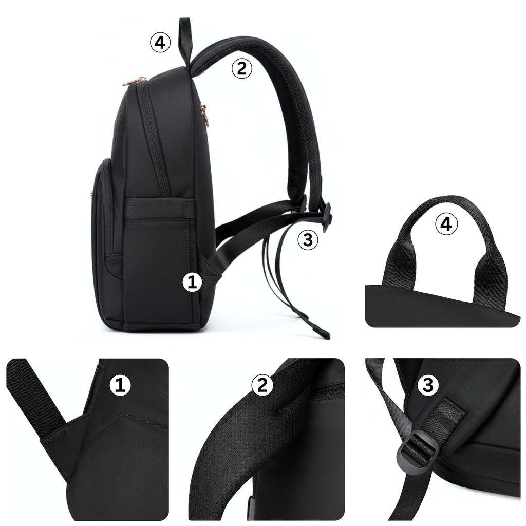 Czarny plecak miejski damski, stylowy i wodoodporny, 9,3 l, na ipada 10,9", modny wybór na co dzień. chantria cb770black.