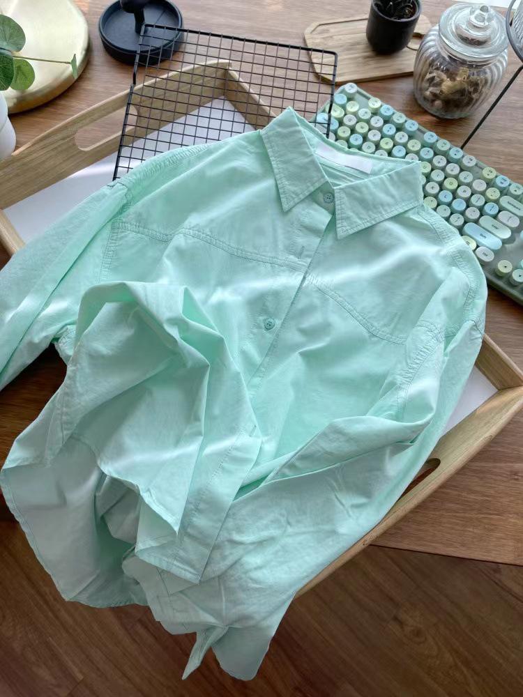 Women's Loose-Fit Korean Style Cotton Shirt - Early Spring 2025 French Casual Long Sleeve Top