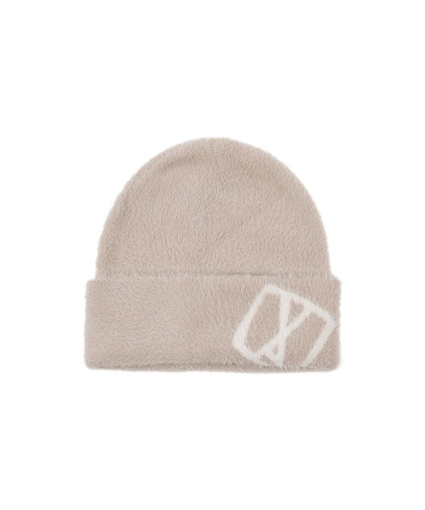 Bajal Va Square Jacquard Angora Beanie Beige
