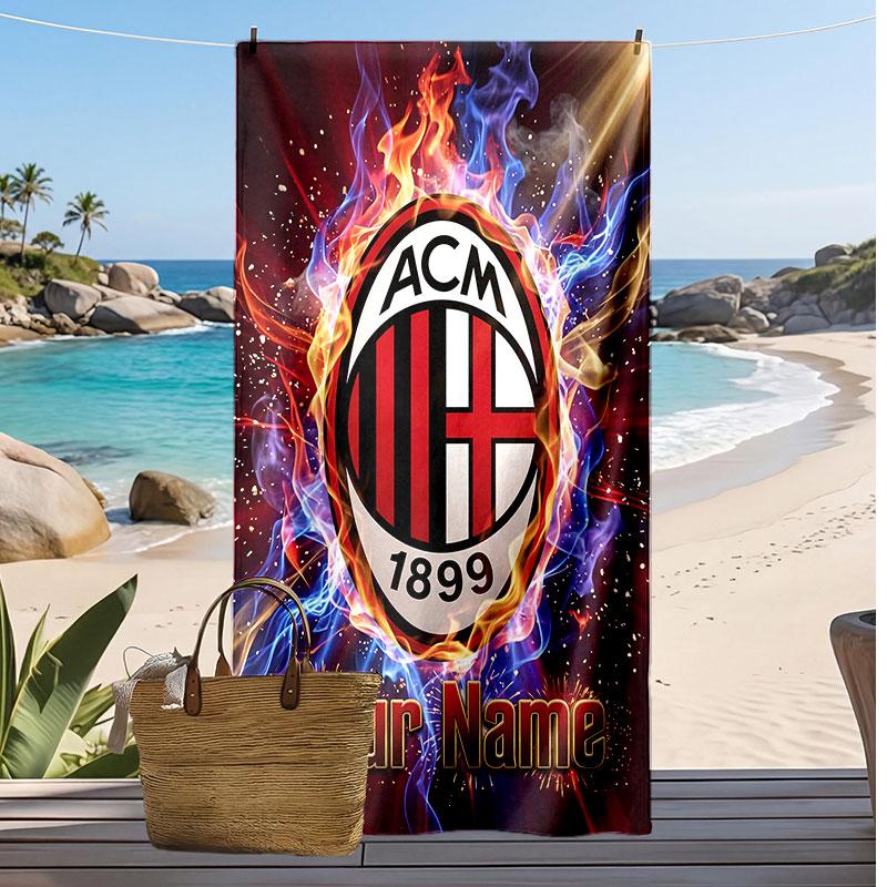 AC Mailand Personalisiertes Bedrucktes Strandtuch Fußballlogo Unterstützung Benutzerdefinierter Name Text Absorbierendes Handtuch Für Sport Reisen Besonderes Geschenk