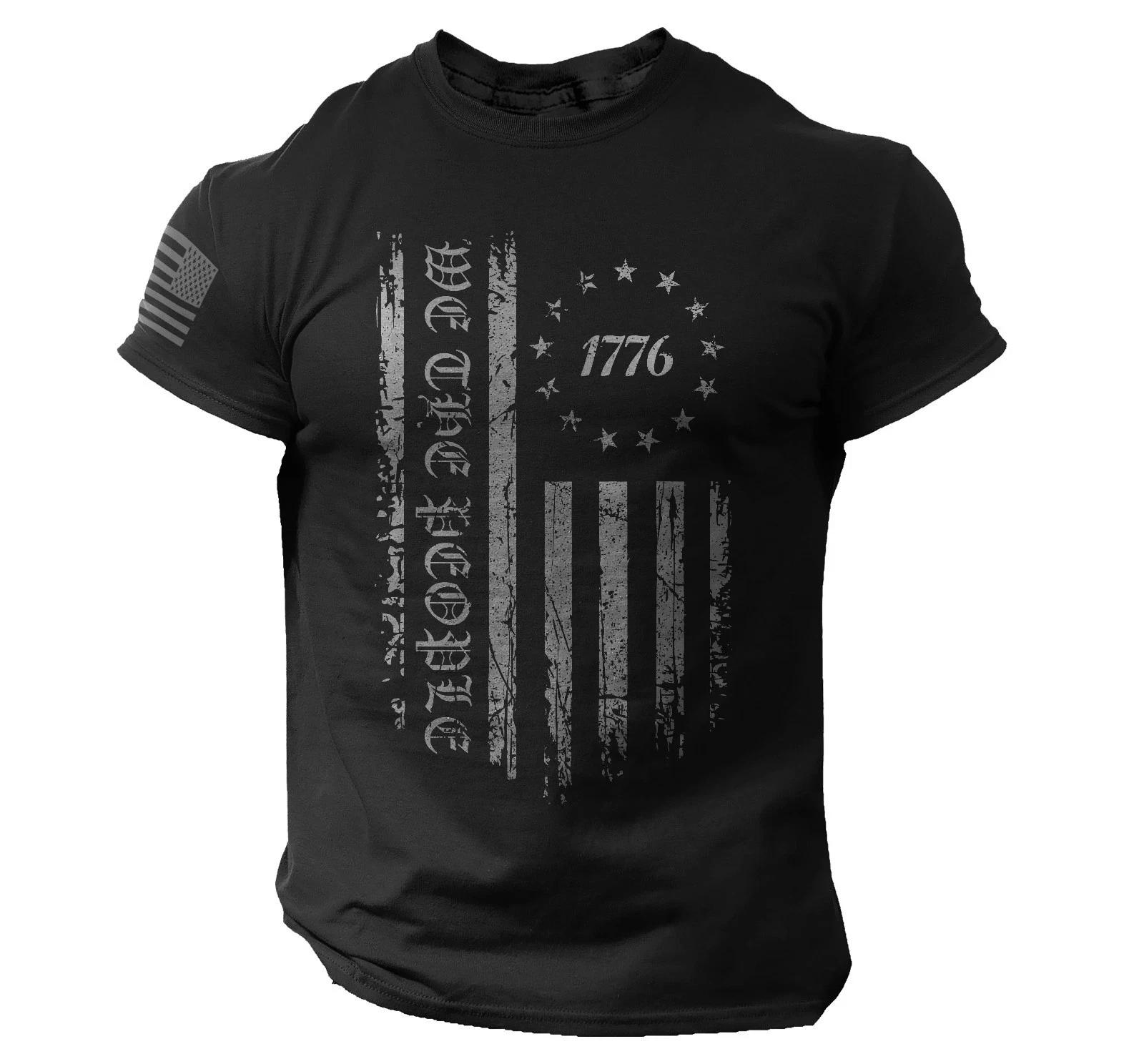 We The People 1776 T-Shirt – Black Distressed American Flag Tee Patriotic USA XXXL
