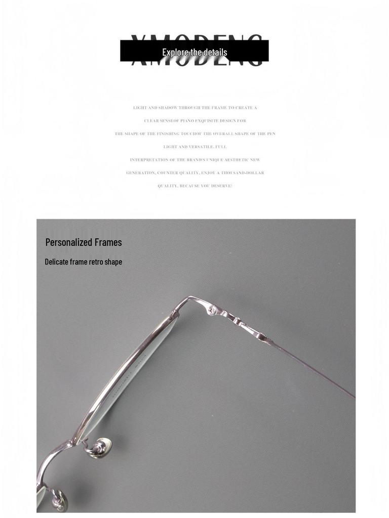 M6719S Retro Semi-Rimless Pure Titanium Eyeglass Frame for Men & Women, Prescription-Friendly for Myopia