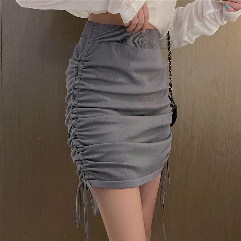 Fashion Elegant Women Drawstring Pleated Skirt High-waisted Casual Loose and Thin Hip Short Skirts Ladies Solid Color Clothes 2311