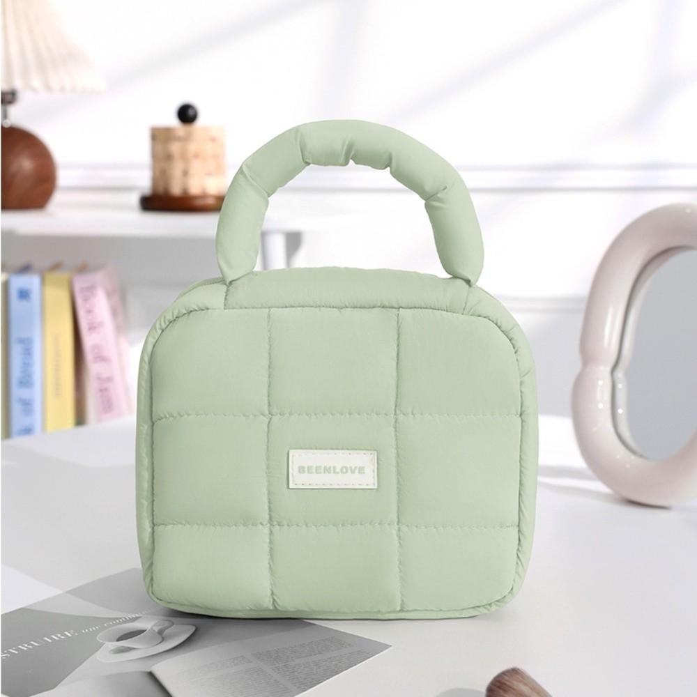 Quilted Hand-held Makeup Bag Candy Color Portable Toiletry Bag Puff Square Cosmetic Bag  Home
