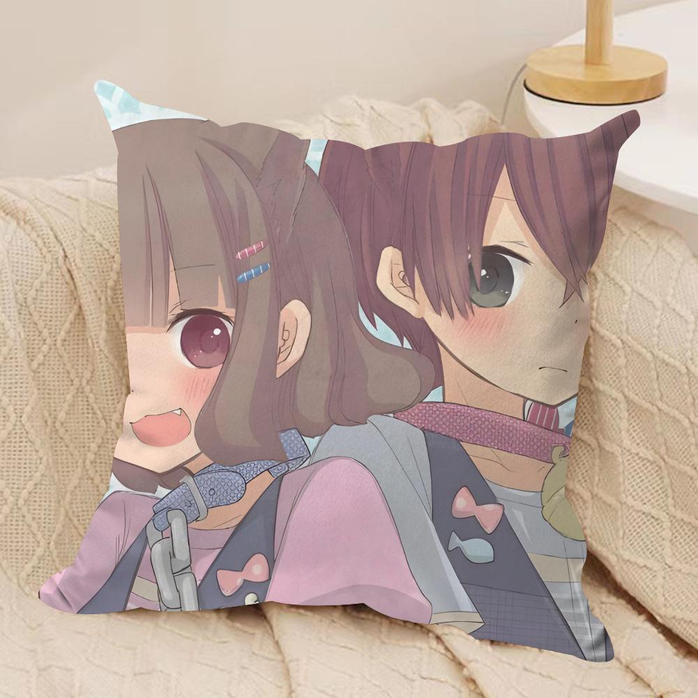 Anime M-Momokuri Cushion Cover Silky Short Plush Sofa Pillow Cover Hidden Zipper Soft Dustproof Case for Home Decor