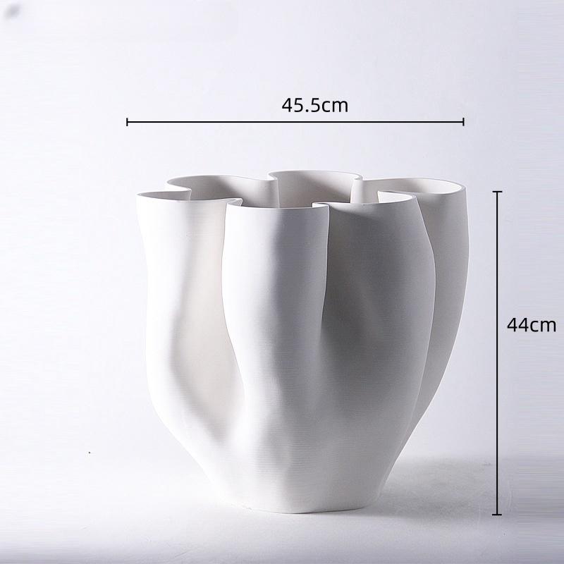 Ceramic Vase Open Fold Edge Flower Pot Floral Arrangement Accessories Abstract Porcelain Craftwork Flower Vase Home Decoration