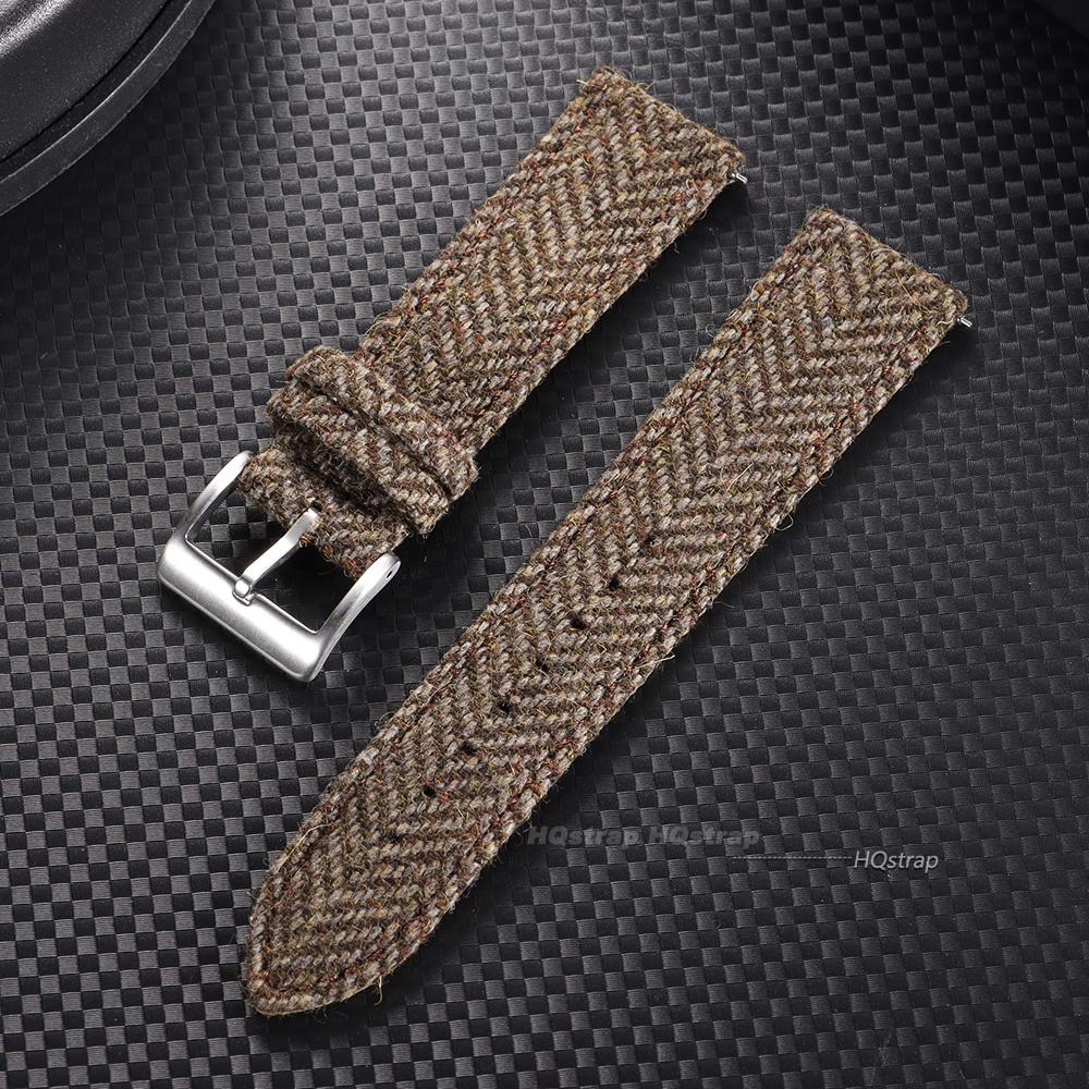 

Vintage Tweed Nylon Strap Genuine Leather Wristband for Seiko Smartwatch Watch Band 18mm 20mm 22mm Quick Release Weave Bracelet 18mm хаки
