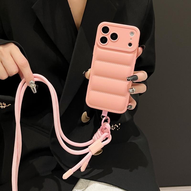 Crossbody Down Jacket Silicone Soft Phone Case for IPhone Air 17 16 15 14 13 12 11 Pro Max XS 7 8 Plus Camera Protection Cover