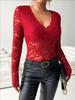 Cross-Border Women's European/American Lace Top - Sexy, Solid Color, See-Through Mesh, Long-Sleeved for Hot Girls.