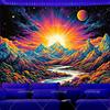 Mountains River Sunrise Blacklight Tapestry UV Reactive Glowing Landscape Black Light Tapestry Aesthetic Wall Art Neon Backdrops