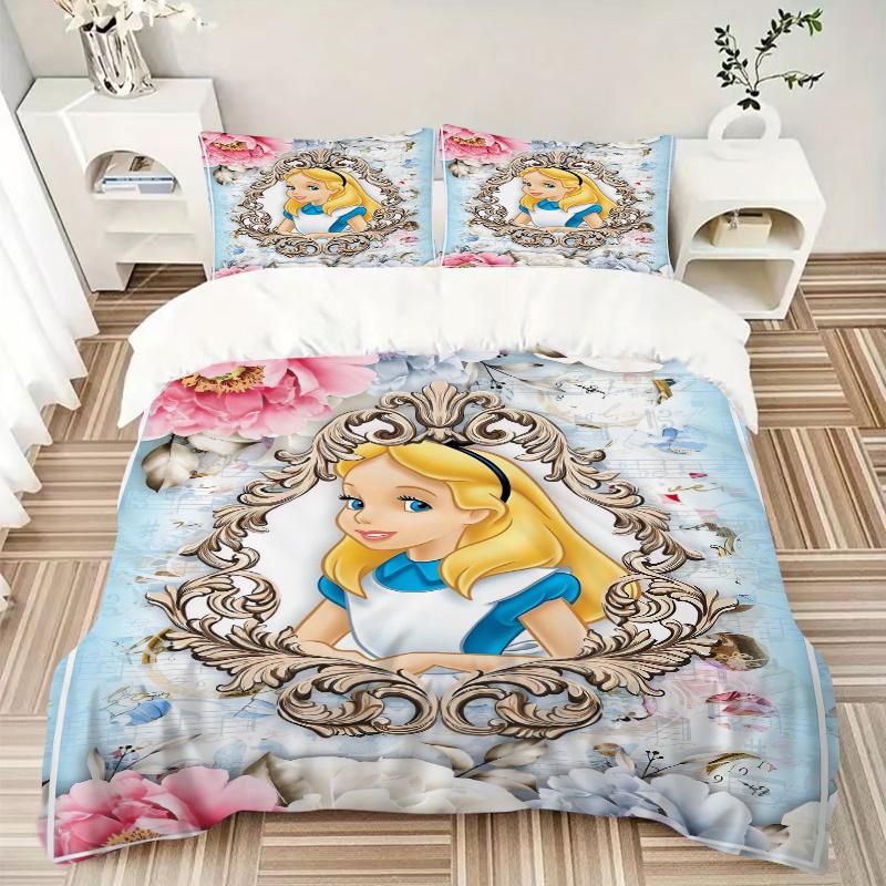 3pcs Princess Alice In Wonderland Bedding Set Includes 1 Quilt Cover and 2 Pillowcases, Comfortable B071