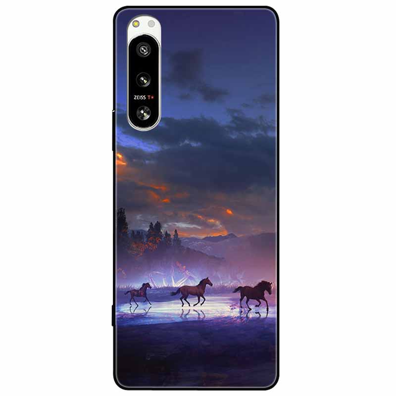 For Sony Xperia 5 IV / 10 IV Case 10IV Soft Black Silicone Forest Painted Phone Back Covers For Sony Xperia 1 IV Case TPU Coque