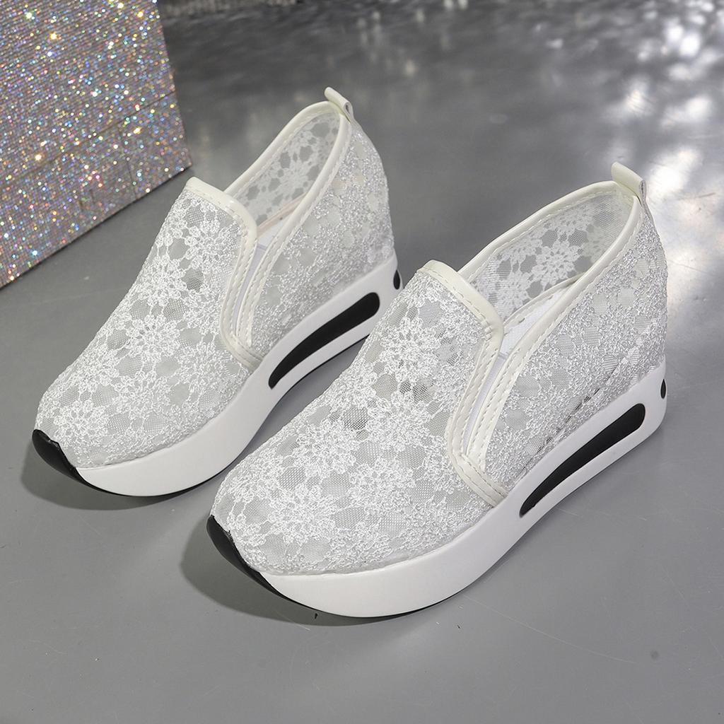 Sneakers da Donna Moda Sneakers con Piattaforma Ricamate Donna Scarpe Sportive in Rete Traspirante Donna Suola Spessa Slip-On Scarpe Casual