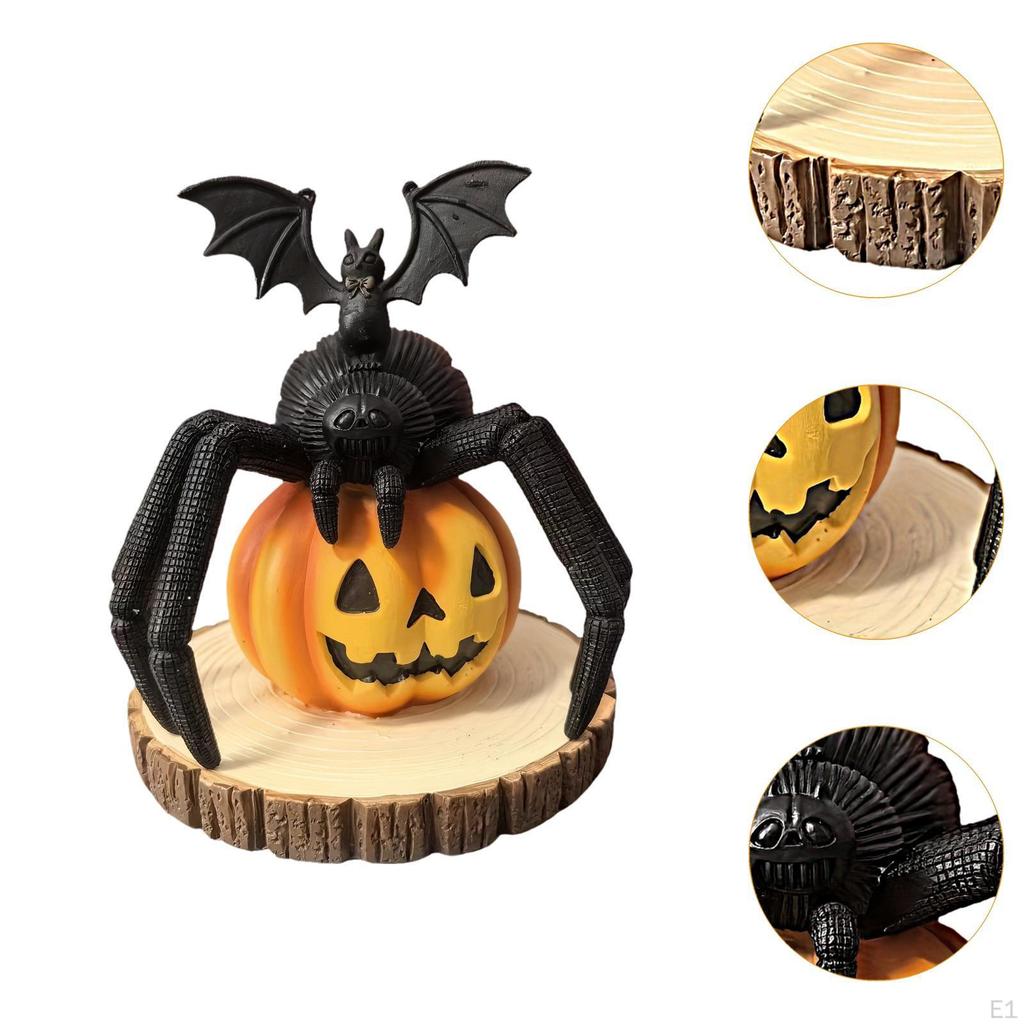 Bat Spider Pumpkin Statue Sculpture Halloween Decoration Resin Desktop Ornament for Shelf Table