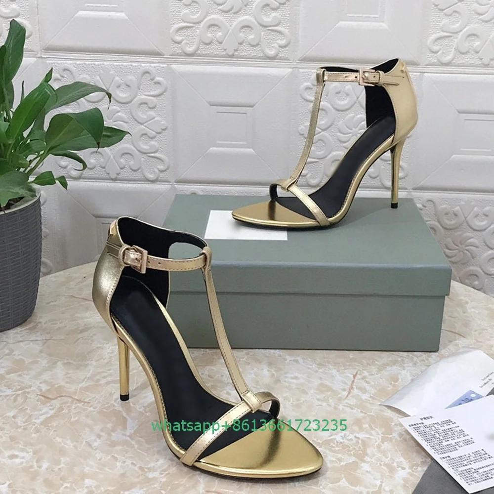 

Fashion T-Tied Open Toe Women Sandals Genuine Leather Stiletto Heel Sexy High Heels Cover Heel 10.5CM Ankle Buckle Fashion Summer Sandal 34