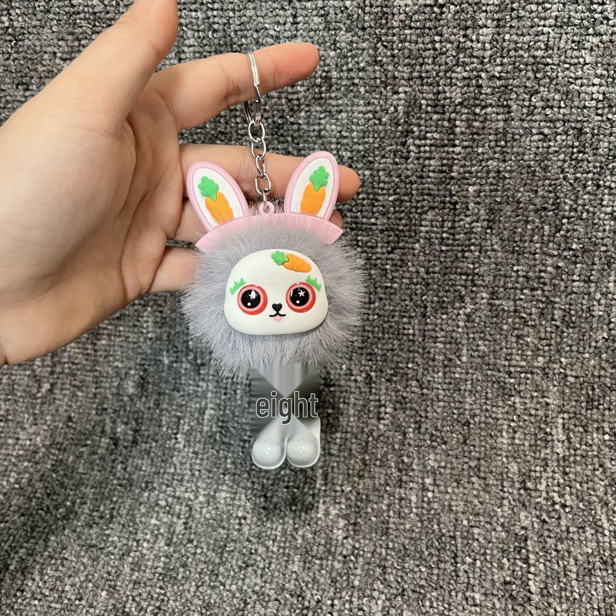Carrot Rabbit Plush Keychain: Cute Backpack Ornament & Small Gift. Carrot Rabbit серый