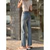Kumikumi American Retro Worn Looking Washed-out Denim Women's Autumn Slimming All-Matching Youthful-Looking Straight-Leg Pants Cropped Pants