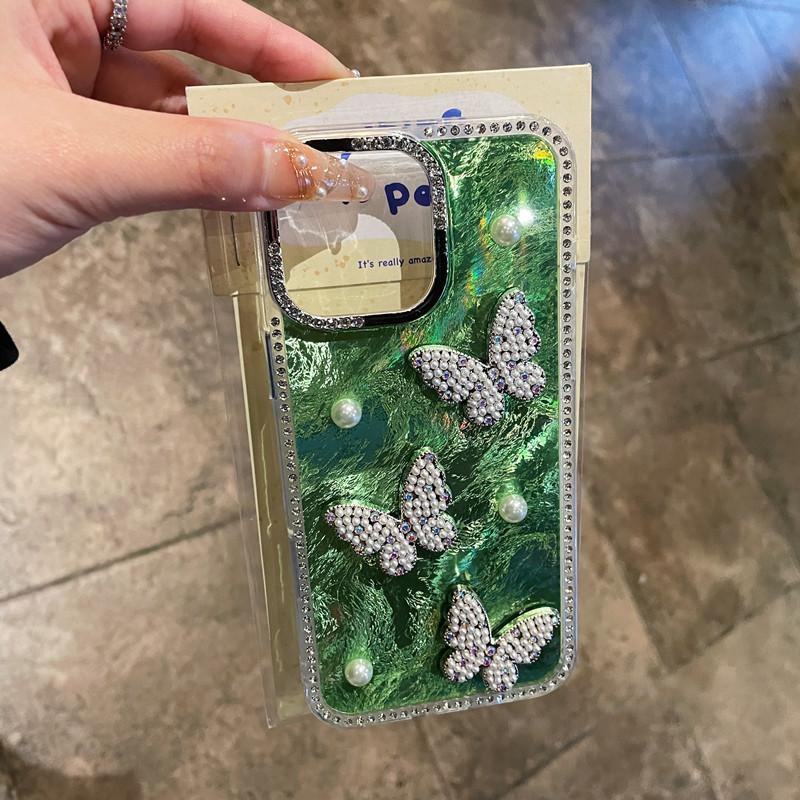 Applicable To Apple 16proMax Pearl Butterfly Laser Mobile Phone Case Diamond IPhone 15 Shell Pattern 14 Anti Fall Case