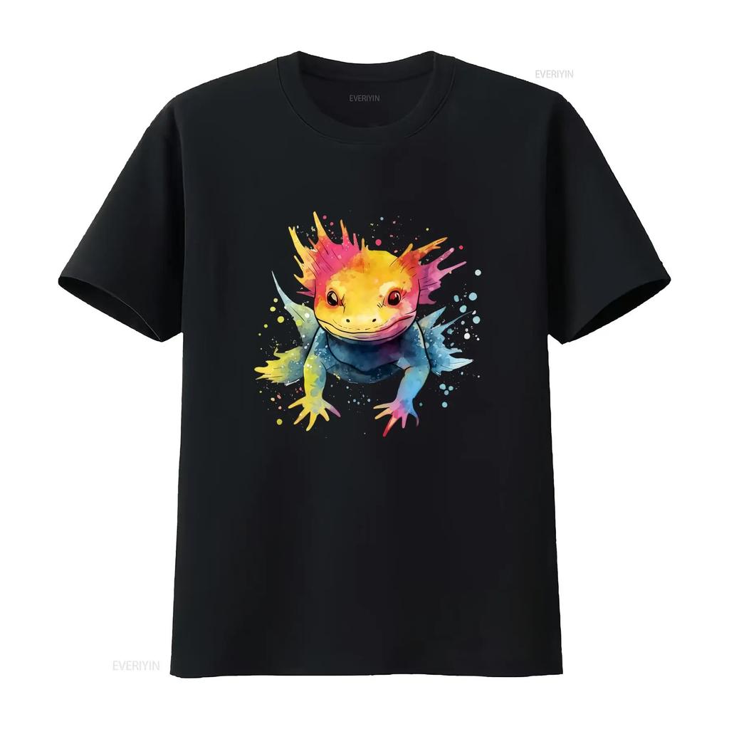 Cool Axolotl On Colorful Painted T Shirt Vintage Washed Designer Clothes Slightly For Everyday