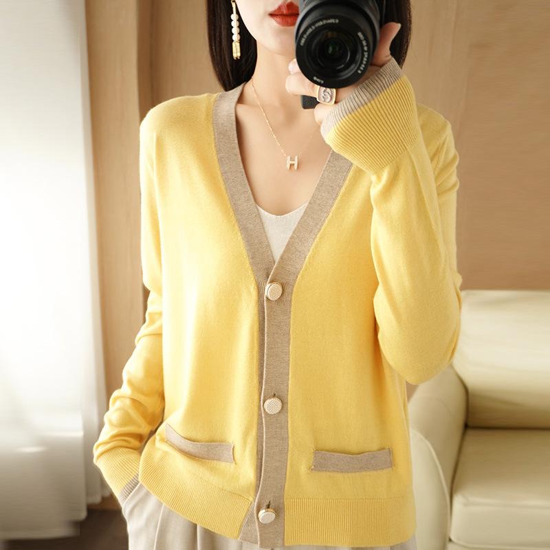 

Весенний кардиган с V-образным вырезом, свободного кроя, тонкий свитер с длинными рукавами, базовая кофта XL жёлтый