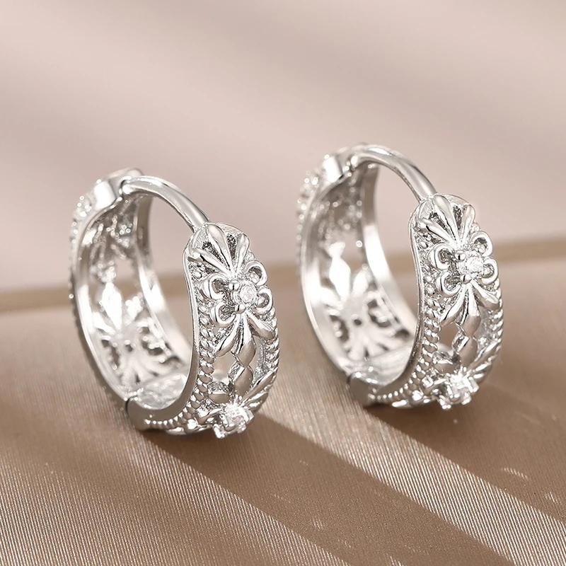 CAOSHI Chic Dainty Hoop Earrings Lady Delicate Hollow-out Design Accessories Bright Cubic Zirconia Jewelry for Everyday Wear