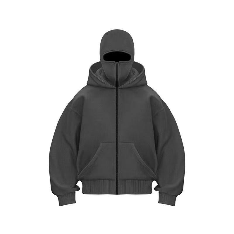 Heavyweight Hooded Zip-Up Sweatshirt Men Oversized Loose Fit Cotton Blend Pullover Fall Casual Wear In Black Red