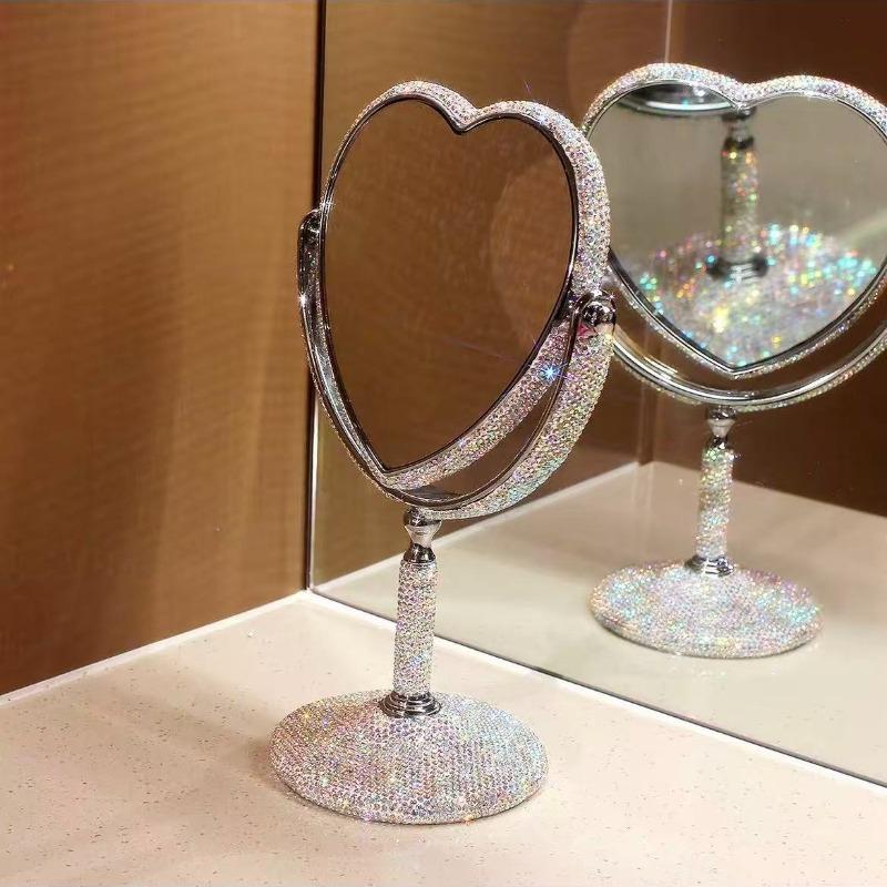 Double-sided Makeup Mirror Folding Diamond Desktop Mirrors with Handle Luxury Elegant Decorative Mirrors Home Table Ornament