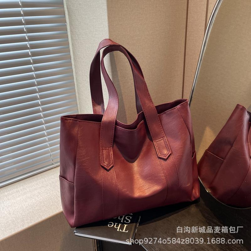 Retro Soft Leather Tote Bag Simple and Versatile Fashion Shoulder Bag Light Luxury High-end Large-capacity Commuting Handbag