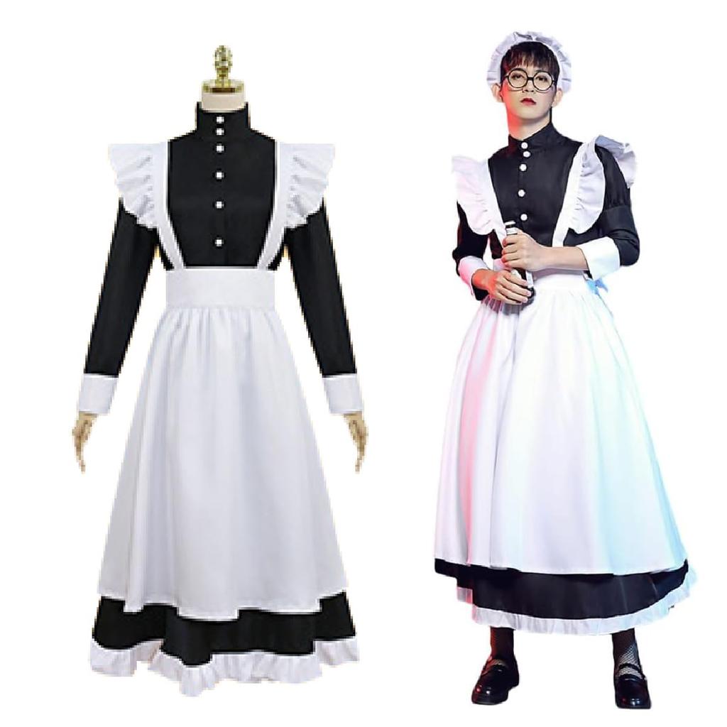 TSUKUMIRU Maid Halloween Long Dress Size Men's Costume, Cosplay, Sleeves, One-Piece (XL (170-175cm))