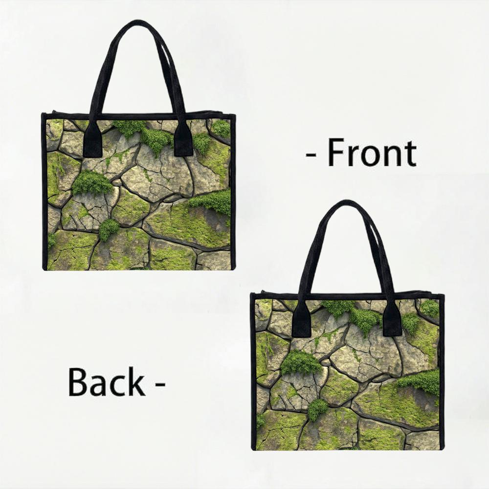 Moss Stone Print Tote Bag Casual Daily Carry All Lightweight Reusable Shopping Shoulder Bag for Outdoor Travel
