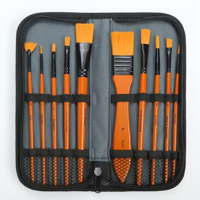 15-Piece Oil Painting Nylon Brush Set with Canvas Bag for Gouache & Watercolor
