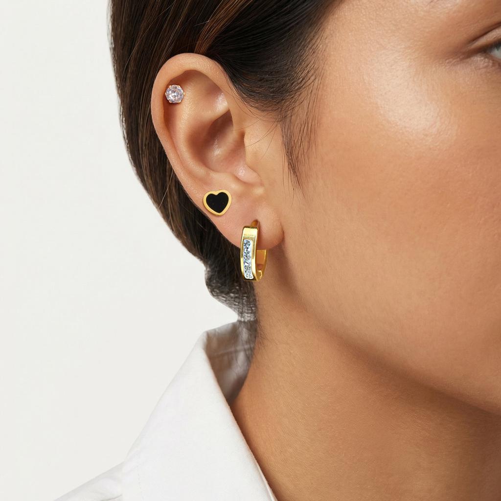 Vnox Trendy 3pcs/Set Cute Shell Butterfly Stud Earrings for Women Gold Plated Black Acrylic Flower Rhinestones Set Ear Jewelry