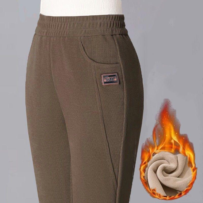 Women's High-Waist Elastic Corduroy Harem Pants - Thickened Velvet for Autumn/Winter