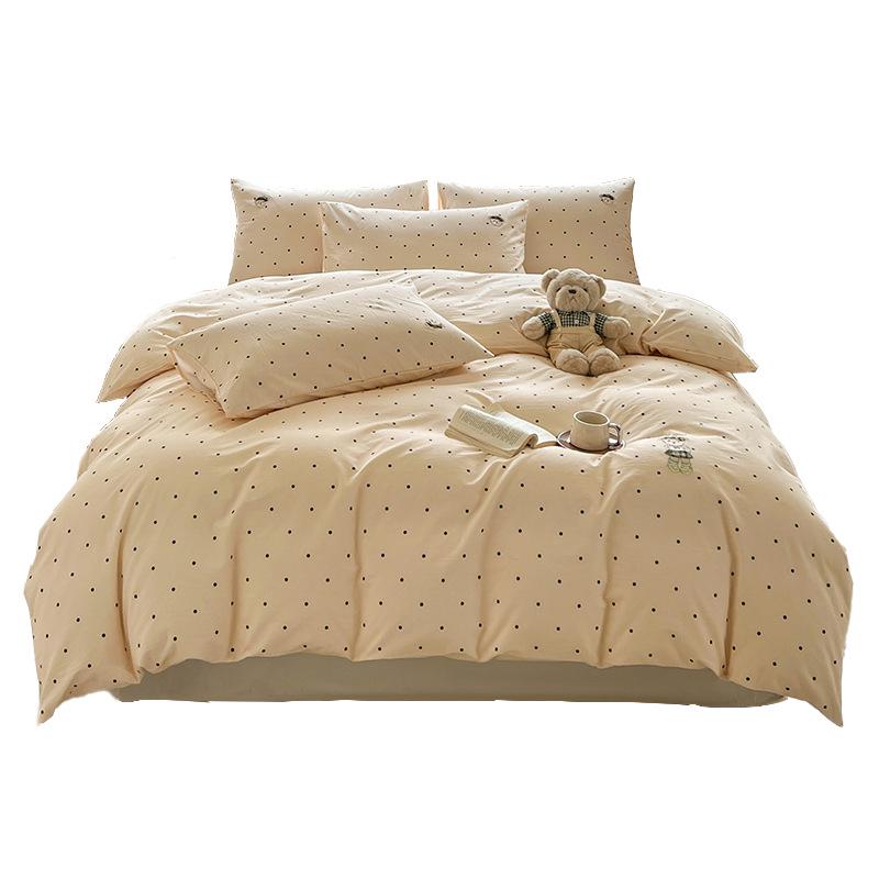 Washable Cartoon Cotton Embroidery Duvet, Bed, and Fitted Sheet Set - Soft, Fluffy Cloud Design for Dormitories.