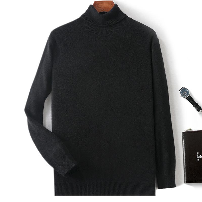 New high lapel cashmere sweater men's solid color knitted primer sweater loose inner sweater