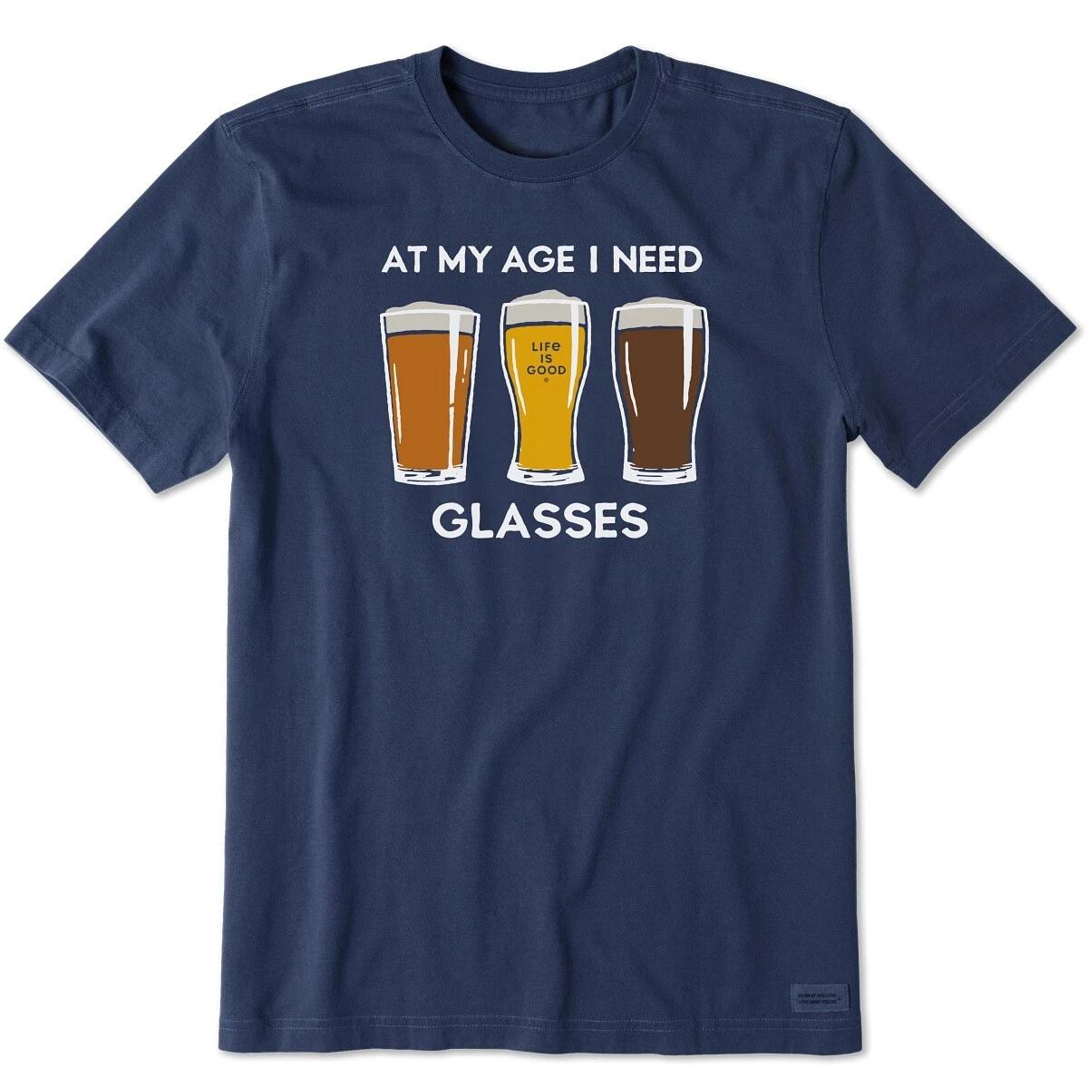 Life is Good. Men s Clean At My Age Beer Glasses SS Crusher Tee, Darkest Blue XL
