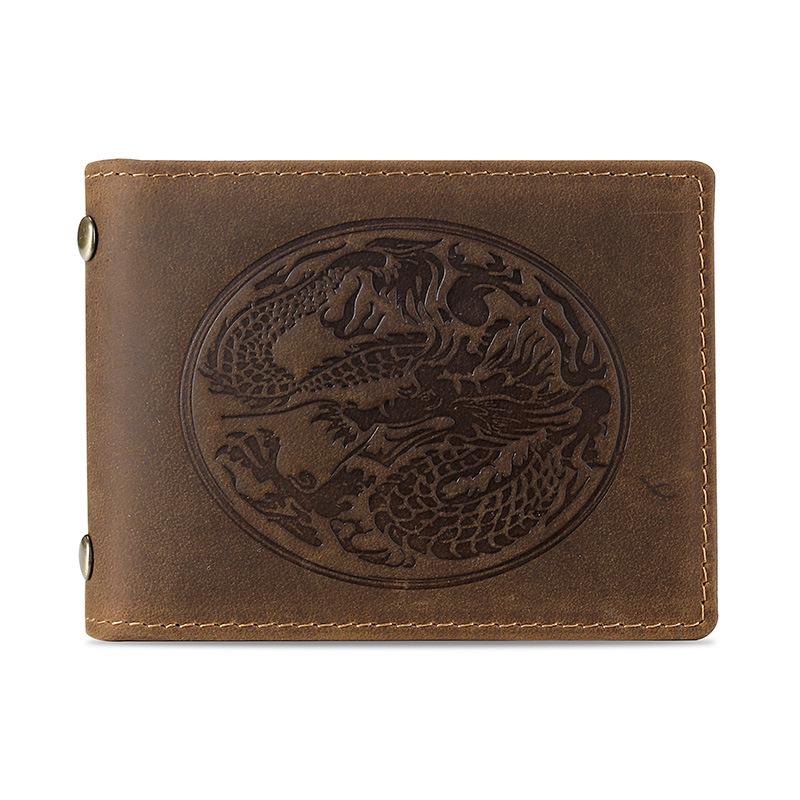 Retro Trend Crazy Horse Leder ID- & Bankkartenhalter mit Totem-Design
