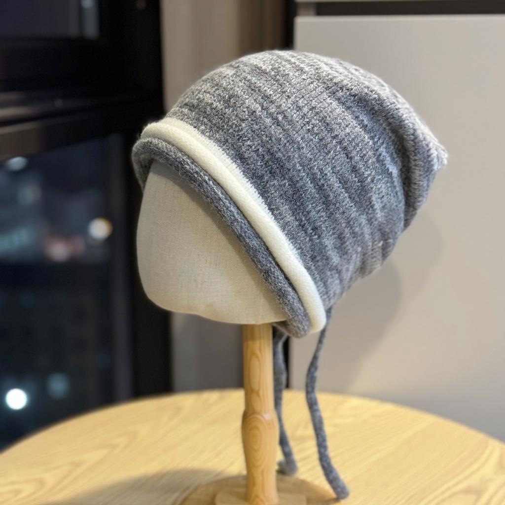 New Style Double Rolled Edge Face-showing Small Pile Hat for Women Korean Style Colorful Fashionable Warm Woolen Hat Big Head Circumference Cold Hat