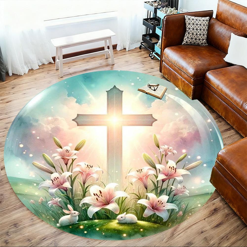 1PC cross flowers Office Round Area Rug, Under Office Chairs Bedroom Living Room Home Decor,Carpet for Office, -1110271