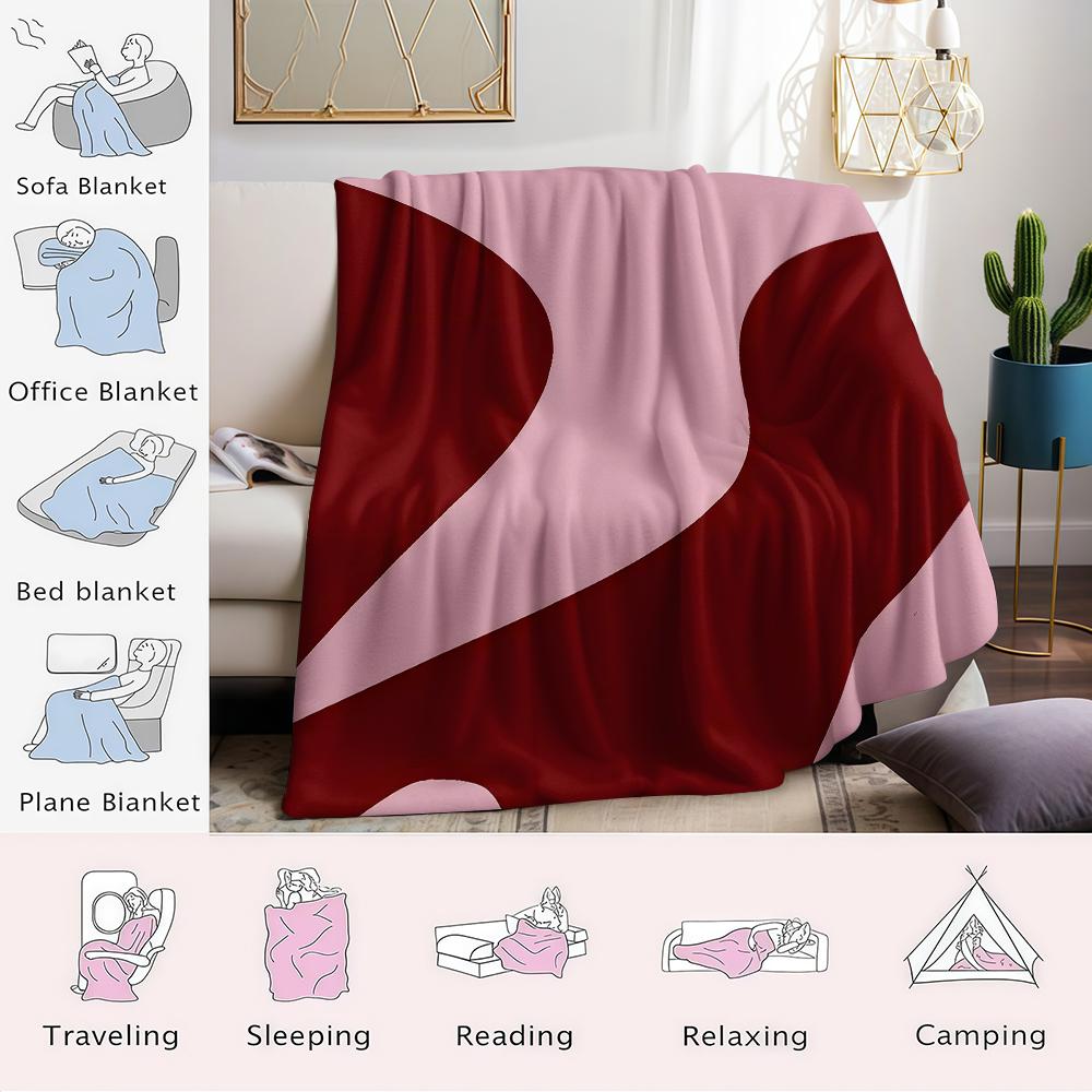 Burgundy Wave Blush Flannel Blanket Warm Soft Halloween Christmas Couch Warm Cozy Decorative Decor Gift For All Season