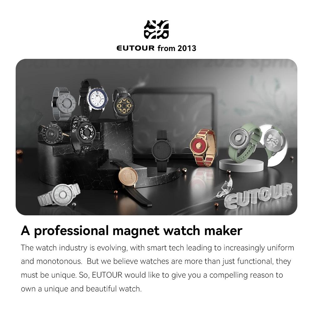 AUQ1 EUTOUR-Reloj Magnético de Bolas Unisex, Reloj con Elemento de Diseño de Madera, Correa de Cuero PU, Diseño Único de Agujas, Reloj Casual de Negocios